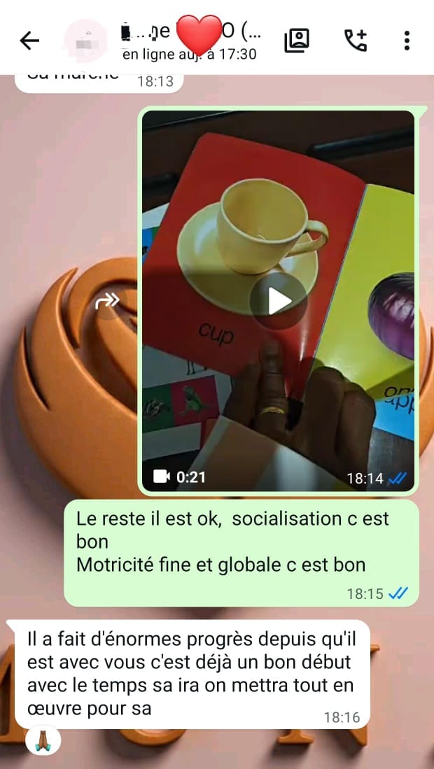 Message WhatsApp de Solange, maman de Noah : « Mon fils a fait d'énormes progrès en anglais et adore ses éducatrices. »